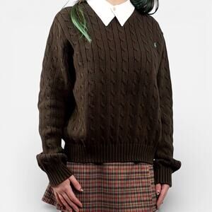 Ralph Lauren Brown Cable Knit Pullover Crewneck Sweater Sz L